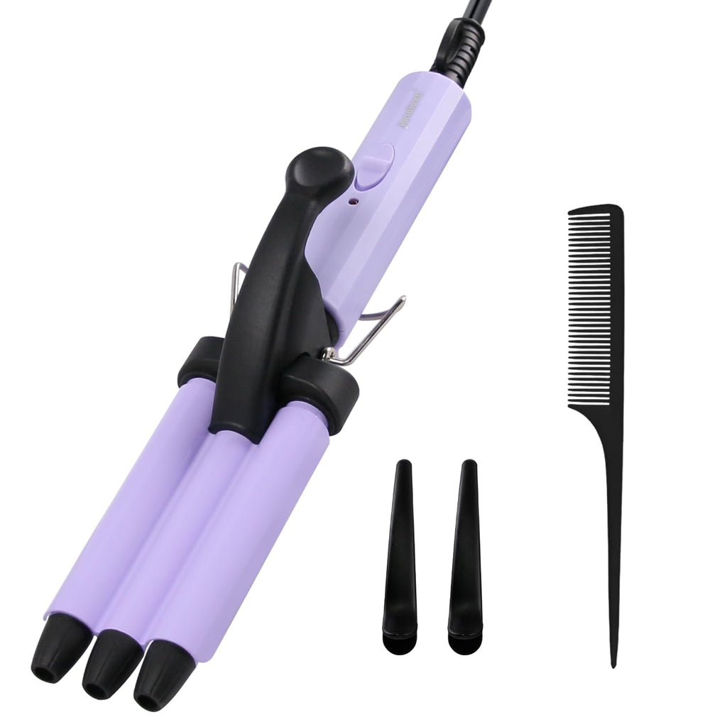 Mini Hair Crimper janelove 1/2 Inch Beach Waves Curling Iron Hair Waver for Short & Medium Hair with 3 Ceramic Barrels Home and Travel Friendly Crimper Hair Tool Dual Voltage 392℉ Fast Heating
