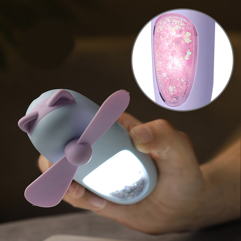 Cartoon Mini USB Fan with Night Light and Sand Design