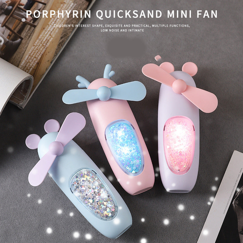 Cartoon Mini USB Fan with Night Light and Sand Design